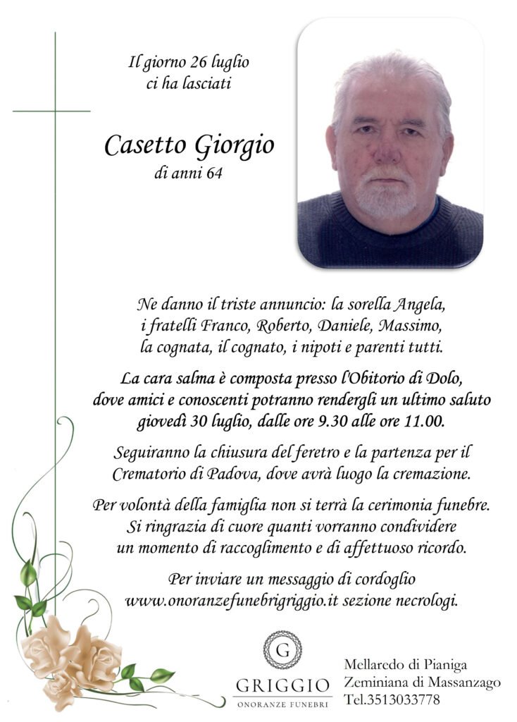 casetto giorgio epigrafe funerale pianiga