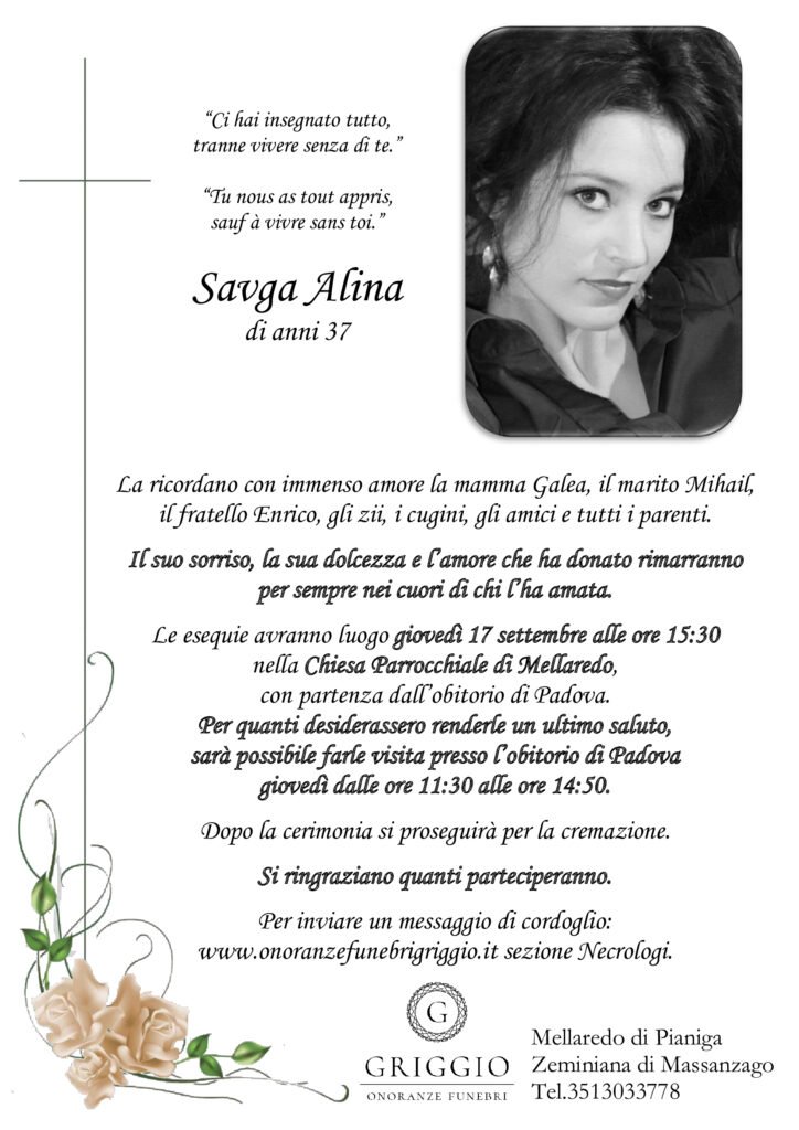 Savga Alina funerale mellaredo